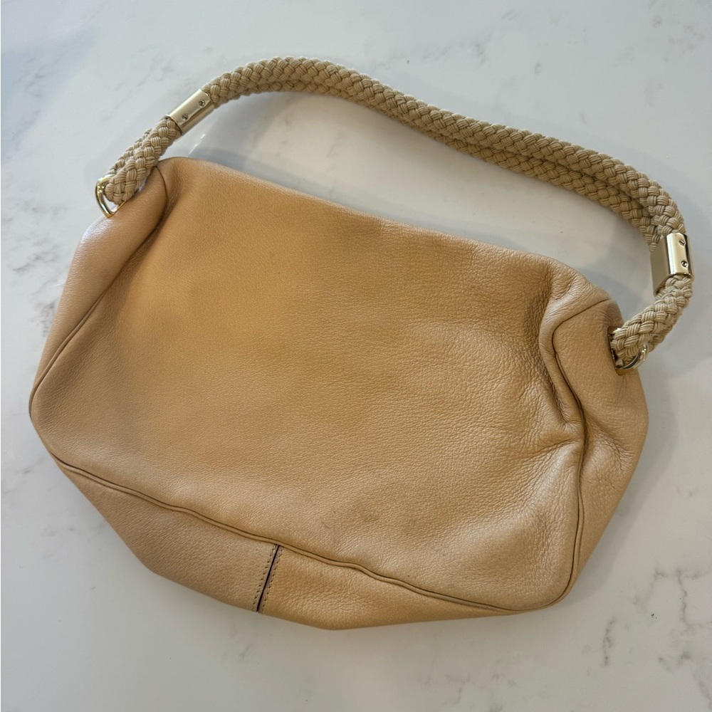 Kate Spade Cream Color Leather Bag Braided Rope Handle - Picture 2 of 3